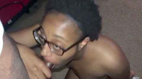 Ebony glasses, facial, fellatio